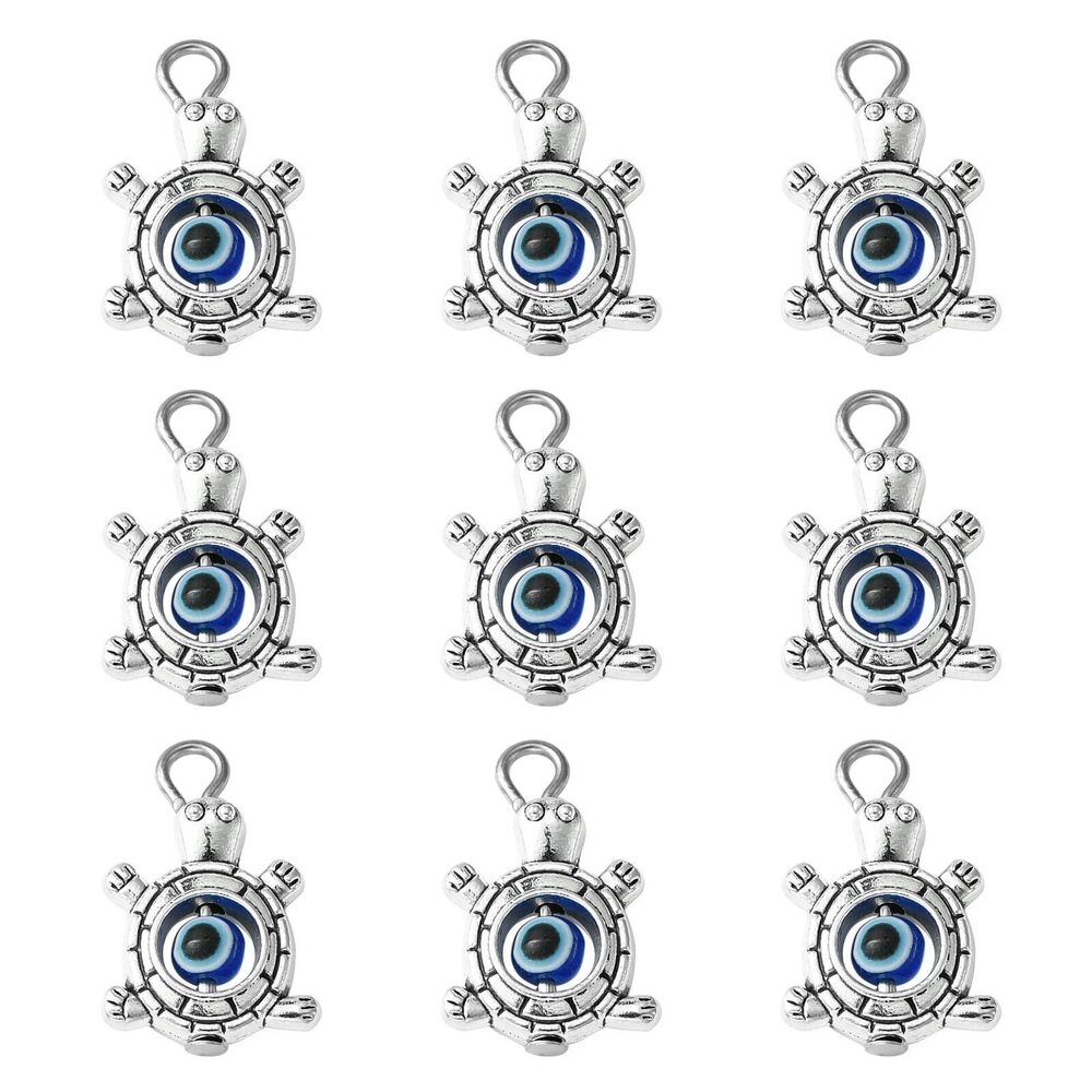 1825 30 Pcs Vintage Style Alloy Turtle with Evil Eye Resin Bead Charms